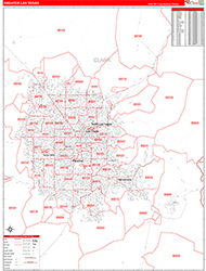 Greater Las Vegas Metro Area Wall Map Red Line Style 2026